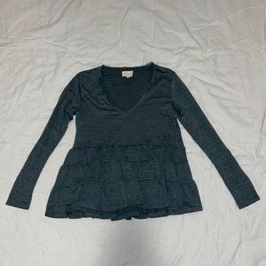 Anthropologie Deletta XS Ruffle Shirt Gray-Blue